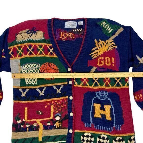 Northern Isles Sweater Womens 2X Blue Varsity Back to School Hand Knit Cardigan - Picture 10 of 16